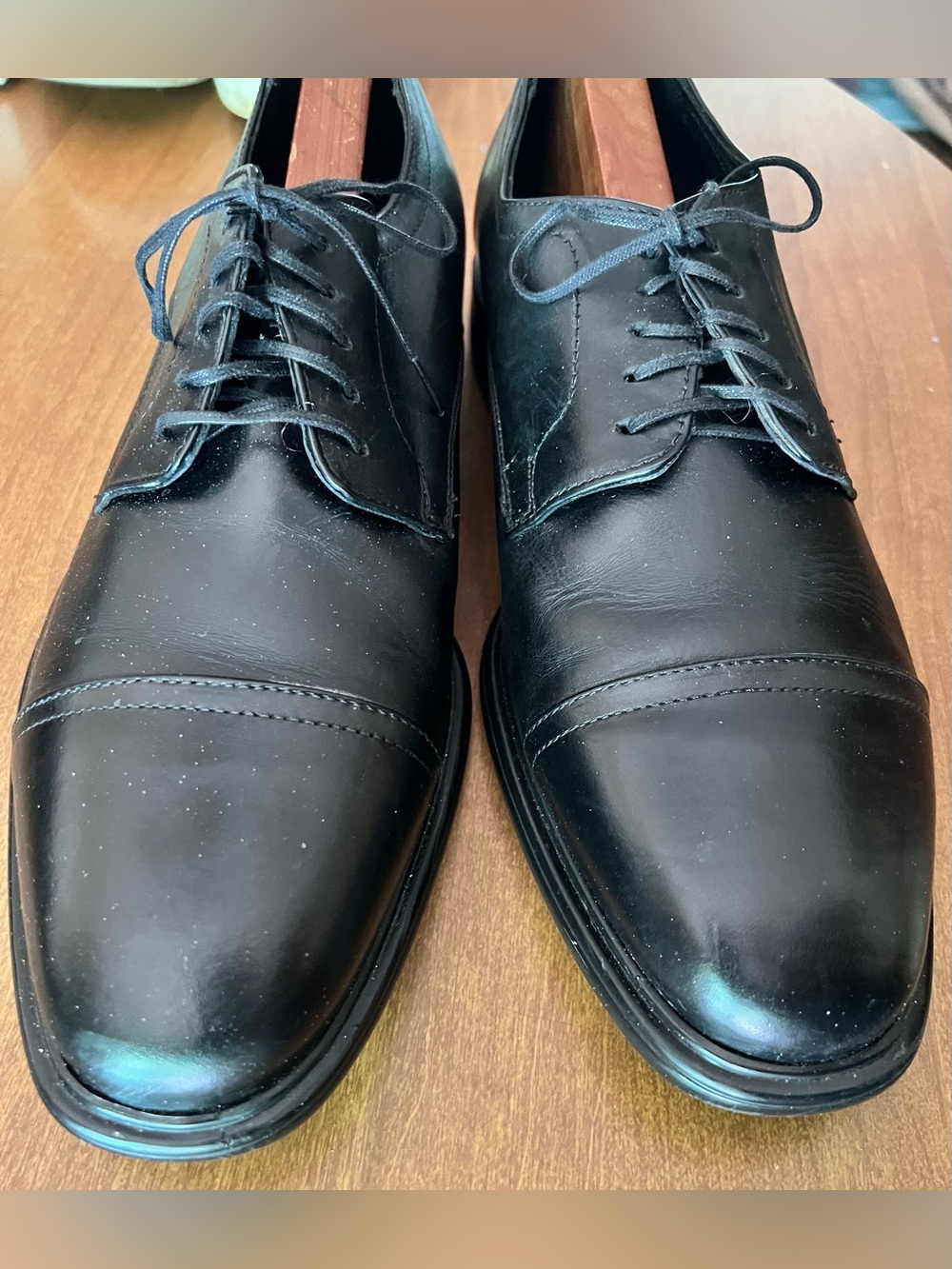 Neil M. Black Leather Cap-Toe Oxford Dress Shoes
